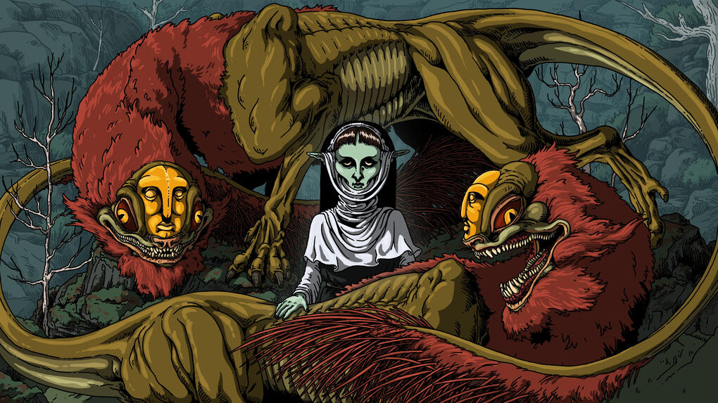 Sayim the Wandering Undertaker and Her Manticores; Procreate, 2026